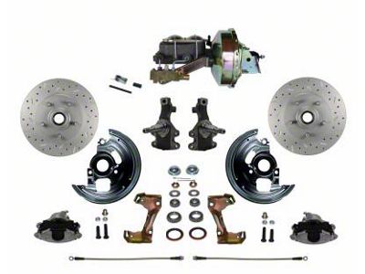 LEED Brakes Power Front Disc Brake Conversion Kit with 9-Inch Brake Booster, Side Mount Valve, 2-Inch Drop Spindles and MaxGrip XDS Rotors; Zinc Plated Calipers (70-72 Monte Carlo w/ 4-Wheel Disc Brakes)