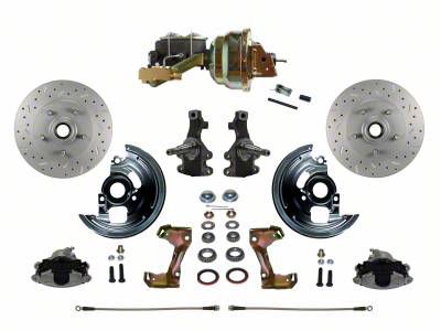 LEED Brakes Power Front Disc Brake Conversion Kit with 9-Inch Brake Booster, Side Mount Valve, 2-Inch Drop Spindles and MaxGrip XDS Rotors; Zinc Plated Calipers (70-72 Monte Carlo w/ Front Disc & Rear Drum Brakes)