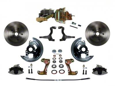 LEED Brakes Power Front Disc Brake Conversion Kit with 8-Inch Brake Booster, Side Mount Valve and Vented Rotors; Zinc Plated Calipers (70-72 Monte Carlo w/ Front Disc & Rear Drum Brakes)