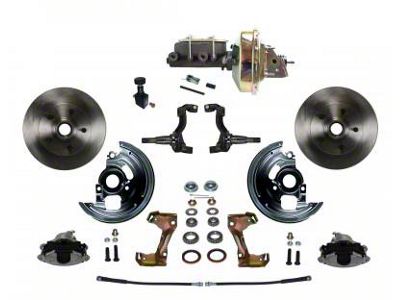 LEED Brakes Power Front Disc Brake Conversion Kit with 9-Inch Brake Booster, Adjustable Proporting Valve and Vented Rotors; Zinc Plated Calipers (70-72 Monte Carlo)