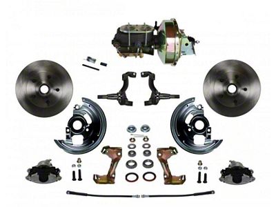 LEED Brakes Power Front Disc Brake Conversion Kit with 9-Inch Brake Booster, Bottom Mount Valve and Vented Rotors; Zinc Plated Calipers (70-72 Monte Carlo w/ Front Disc & Rear Drum Brakes)