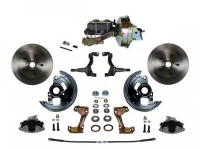 LEED Brakes Power Front Disc Brake Conversion Kit with 9-Inch Brake Booster, Side Mount Valve and Vented Rotors; Zinc Plated Calipers (70-72 Monte Carlo w/ Front Disc & Rear Drum Brakes)