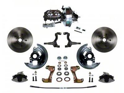 LEED Brakes Power Front Disc Brake Conversion Kit with 9-Inch Brake Booster, Side Mount Valve and Vented Rotors; Zinc Plated Calipers (70-72 Monte Carlo w/ Front Disc & Rear Drum Brakes)