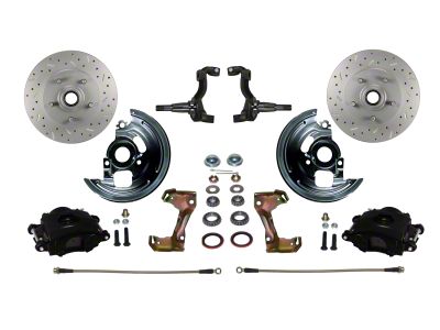 LEED Brakes Front Spindle Mount Disc Brake Conversion Kit with MaxGrip XDS Rotors; Black Calipers (64-72 GS 350, GS 400, GS 455, Skylark, Special, Sportswagon)