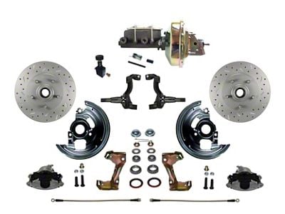 LEED Brakes Power Front Disc Brake Conversion Kit with 9-Inch Brake Booster, Adjustable Proporting Valve and MaxGrip XDS Rotors; Zinc Plated Calipers (69-72 El Camino)