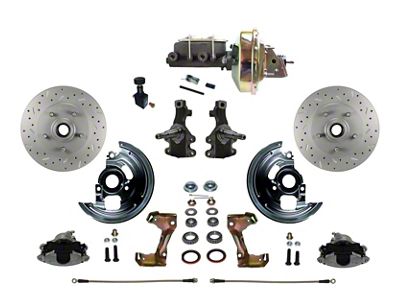 LEED Brakes Power Front Disc Brake Conversion Kit with 9-Inch Brake Booster, Adjustable Valve and MaxGrip XDS Rotors; Zinc Plated Calipers (69-72 El Camino)