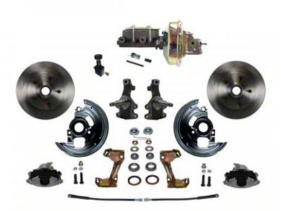LEED Brakes Power Front Disc Brake Conversion Kit with 9-Inch Brake Booster, Adjustable Valve and Vented Rotors; Zinc Plated Calipers (69-72 El Camino)