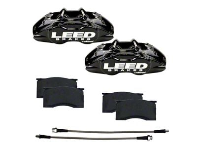 LEED Brakes MaxGrip Lite 4-Piston Front Brake Calipers with Semi-Metallic Brake Pads; Black (64-67 V8 Mustang w/ Front Disc Brakes & 5-Lug)