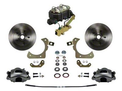 LEED Brakes Manual Front Disc Brake Conversion Kit with Side Mount Valve and Vented Rotors; Zinc Plated Calipers (55-57 150, 210, Bel Air, Nomad w/ Front Disc & Rear Drum Brakes)