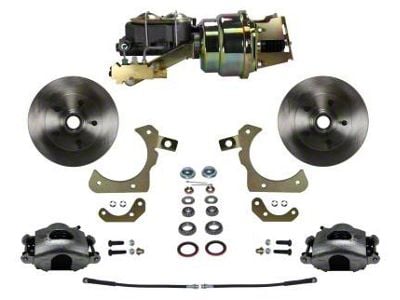 LEED Brakes Power Front Disc Brake Conversion Kit with Side Mount Valve and Vented Rotors; Zinc Plated Calipers (55-57 150, 210, Bel Air, Nomad w/ 4-Wheel Disc Brakes)