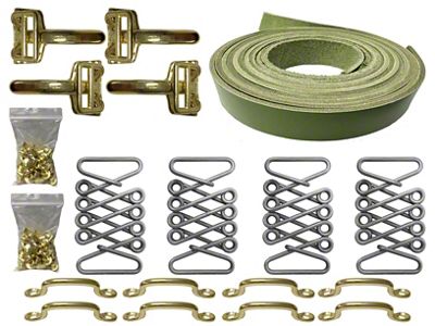 LimeWorks Vintage Hot Rod Hood Strap Brass Kit; Green Leather (28-31 Model A, Model AA)