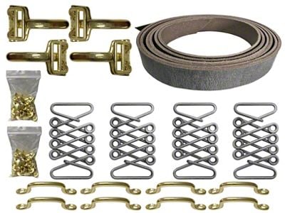 LimeWorks Vintage Hot Rod Hood Strap Brass Kit; Grey Leather (28-31 Model A, Model AA)