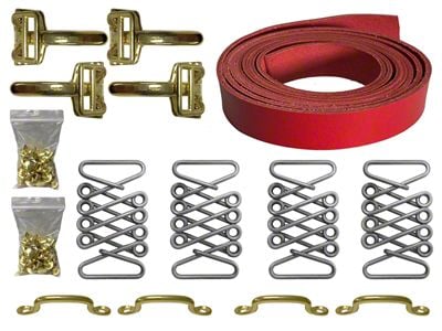 LimeWorks Vintage Hot Rod Hood Strap Brass Kit; Red Leather (28-31 Model A, Model AA)