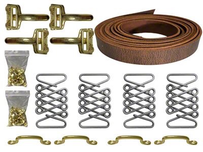 LimeWorks Vintage Hot Rod Hood Strap Brass Kit; Rustic Leather (28-31 Model A, Model AA)