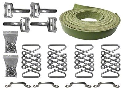 LimeWorks Vintage Hot Rod Hood Strap Stainless Steel Kit; Green Leather (28-31 Model A, Model AA)