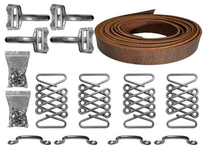 LimeWorks Vintage Hot Rod Hood Strap Stainless Steel Kit; Rustic Leather (28-31 Model A, Model AA)