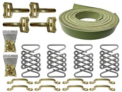 LimeWorks Vintage Hot Rod Hood Strap Brass Kit; Green Leather (32-48 Ford Car, Ford Truck)