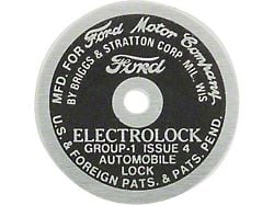 Model A Ford Ignition Switch Cable Data Plate - Electrolock- Round