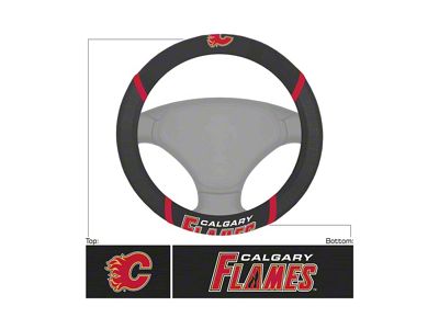 Steering Wheel Cover with Calgary Flames Flaming C Logo; Black (Universal; Some Adaptation May Be Required)