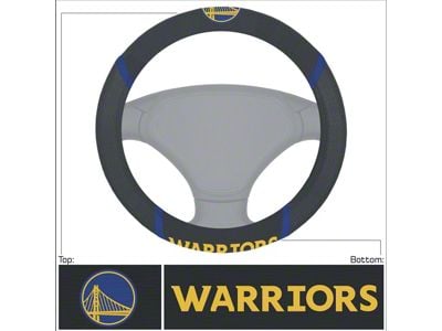 Steering Wheel Cover with Golden State Warriors Logo; Black (Universal; Some Adaptation May Be Required)