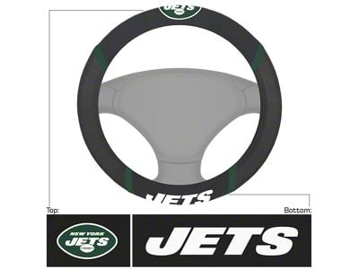 Steering Wheel Cover with New York Jets Logo; Black (Universal; Some Adaptation May Be Required)