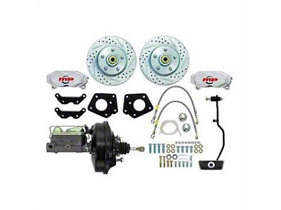 Master Power Brakes Rallye Series Front Disc Brake Conversion Kit with Booster/Master Cylinder Combo and Valve; Clear Billet Aluminum Calipers (68-69 Mustang w/ Automatic Transmission & OE Disc Brakes)