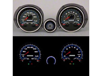 New Vintage USA CFR Series Direct Fit Gauge Kit; Blue (71-73 Mustang w/o Center Console)