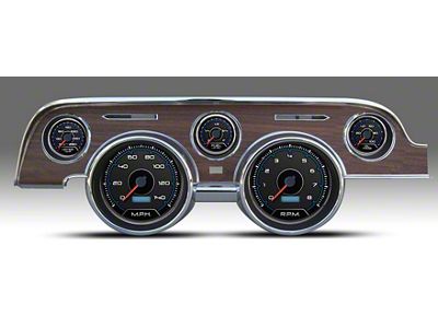 New Vintage USA CFR Series Direct Fit Gauge and Wiring Kit; Blue and Woodgrain (67-68 Mustang)