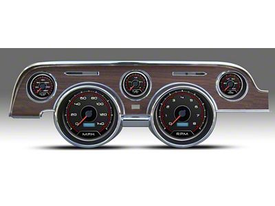 New Vintage USA CFR Series Direct Fit Gauge and Wiring Kit; Red and Woodgrain (67-68 Mustang)