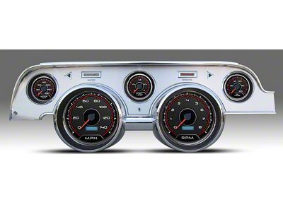 New Vintage USA Performance II Series Direct Fit Gauge and Wiring Kit; Black and Aluminum (67-68 Mustang)