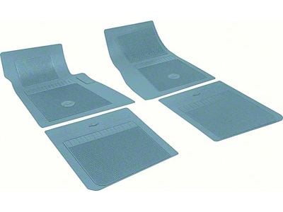 Front and Rear Floor Mats with Bow Tie Logo; Light Blue (68-74 Chevy II, Nova)