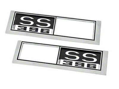 Front Side Marker Bezels with SS 396 Logo; Chrome with Black and White Background (68-69 Chevy II, Nova)