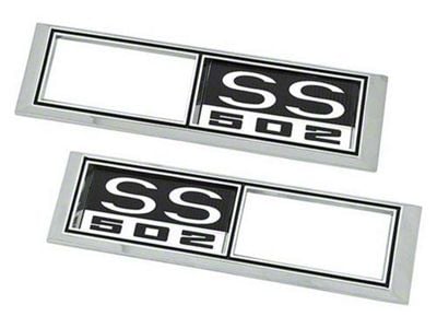 Front Side Marker Bezels with SS 502 Logo; Chrome with Black and White Background (68-69 Chevy II, Nova)