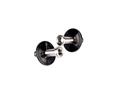 7/16-Inch-14 GM Door Striker Bolt Kit; Aluminum Striker Plate Style 2; Black Anodized (67-79 Chevy II, Nova)