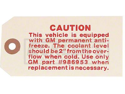 Nova Engine Compartment Antifreeze Tag, 1959-1964