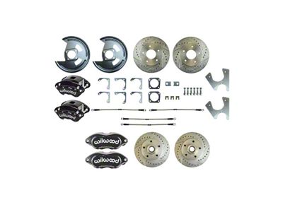 The Right Stuff Detailing Performance Series 4-Wheel Disc Brake Conversion Kit; Black Calipers (1978 Nova)