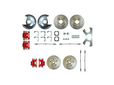 The Right Stuff Detailing Street Series 4-Wheel Disc Brake Conversion Kit without E-Brake Cable; Red Calipers (69-74 Nova)