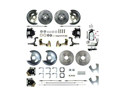 The Right Stuff Detailing Street Series 4-Wheel Manual Disc Brake Conversion Kit with Chrome Brake Booster/Master Cylinder; Black Calipers (68-74 Chevy II, Nova w/ Staggered Shocks)