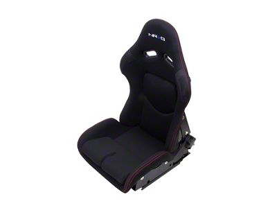 NRG Innovations Reclinable Bucket Seat; Medium; Black Cloth with Red Stitching (Universal; Some Adaptation May Be Required)