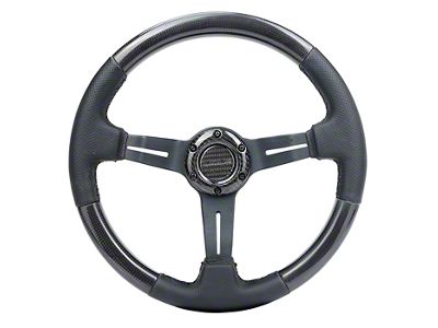 NRG Innovations Sport 350mm Carbon Fiber 1.50-Inch Deep Dish Steering Wheel; Black Leather (Universal; Some Adaptation May Be Required)