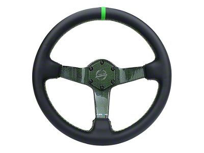 NRG Innovations Carbon Fiber 350mm Steering Wheel; Green (Universal; Some Adaptation May Be Required)