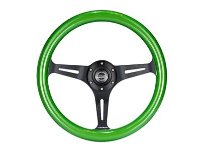 NRG Innovations Classic Wood Grain 350mm Steering Wheel; Black and Green (Universal; Some Adaptation May Be Required)