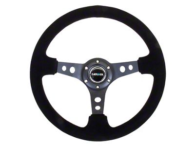 NRG Innovations Sport 350mm 3-Inch Deep Dish Steering Wheel with Holes; Black Suede (Universal; Some Adaptation May Be Required)