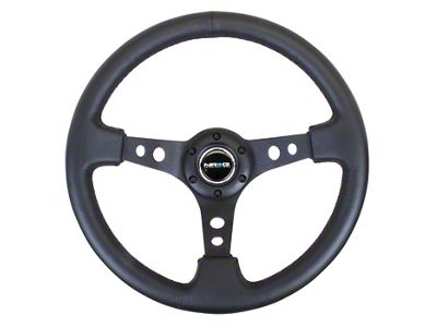 NRG Innovations Sport 350mm 3-Inch Deep Dish Steering Wheel with Holes; Black Leather with Black Spokes (Universal; Some Adaptation May Be Required)