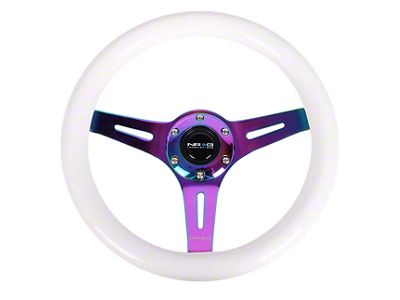 NRG Innovations Classic Wood Grain 310mm Steering Wheel; Neochrome and White (Universal; Some Adaptation May Be Required)