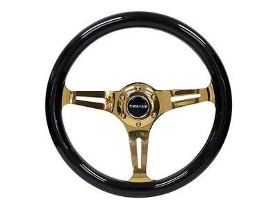 NRG Innovations Classic Wood Grain 350mm Steering Wheel; Gold and Black (Universal; Some Adaptation May Be Required)