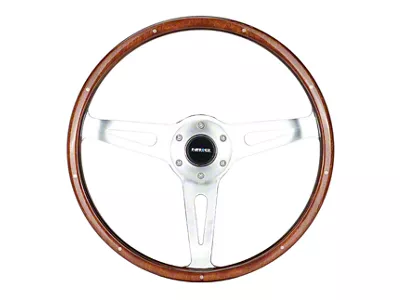 NRG Innovations Classic Wood Grain 380mm Steering Wheel; Chrome and Oak (Universal; Some Adaptation May Be Required)