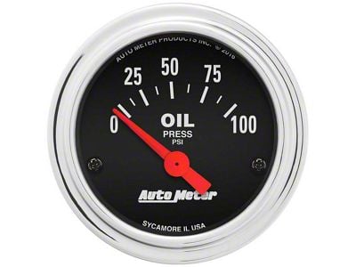 Auto Meter Traditional Chrome Series 2-1/16-Inch Oil Pressure Gauge; 0-100 PSI