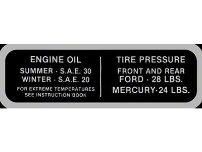 Tire & Oil Pressure Decal/ 1942 Ford & Merc