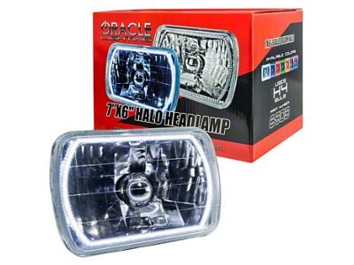 Oracle 7x6-Inch Sealed Beam Headlight with White Halo; Chrome Housing; Clear Lens (74-87 C10, C15, K10, K15, K20)